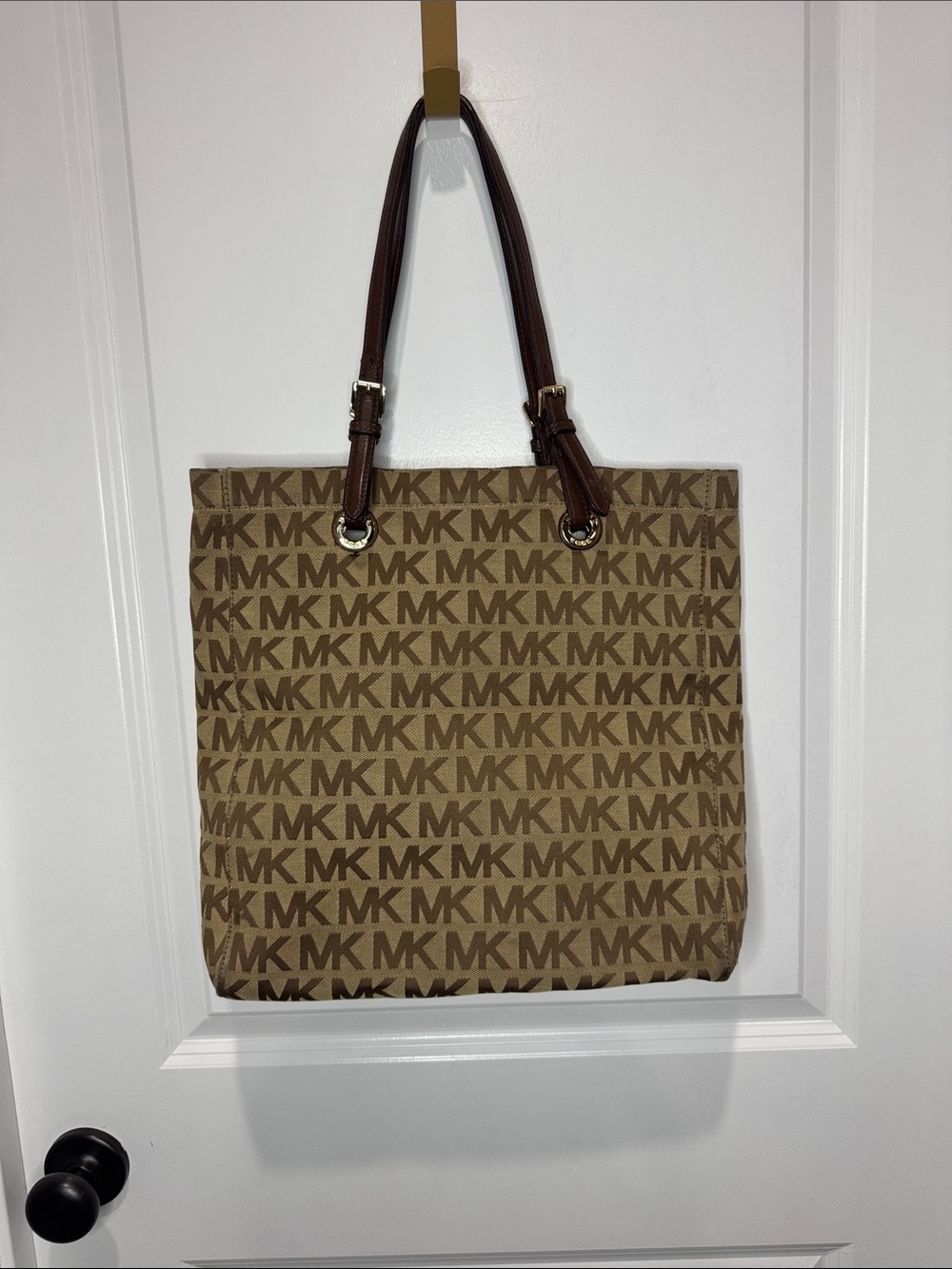 Michael Kors Brown Logo Canvas Tote with Dark Brown Handles
